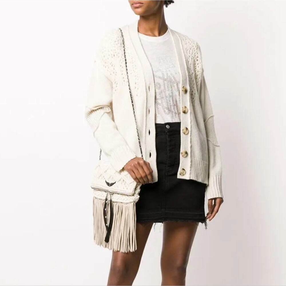 NEW Zadig & Voltaire Azedi Jormi Strass Crystal Linen Blend T-Shirt White Large - Picture 2 of 14